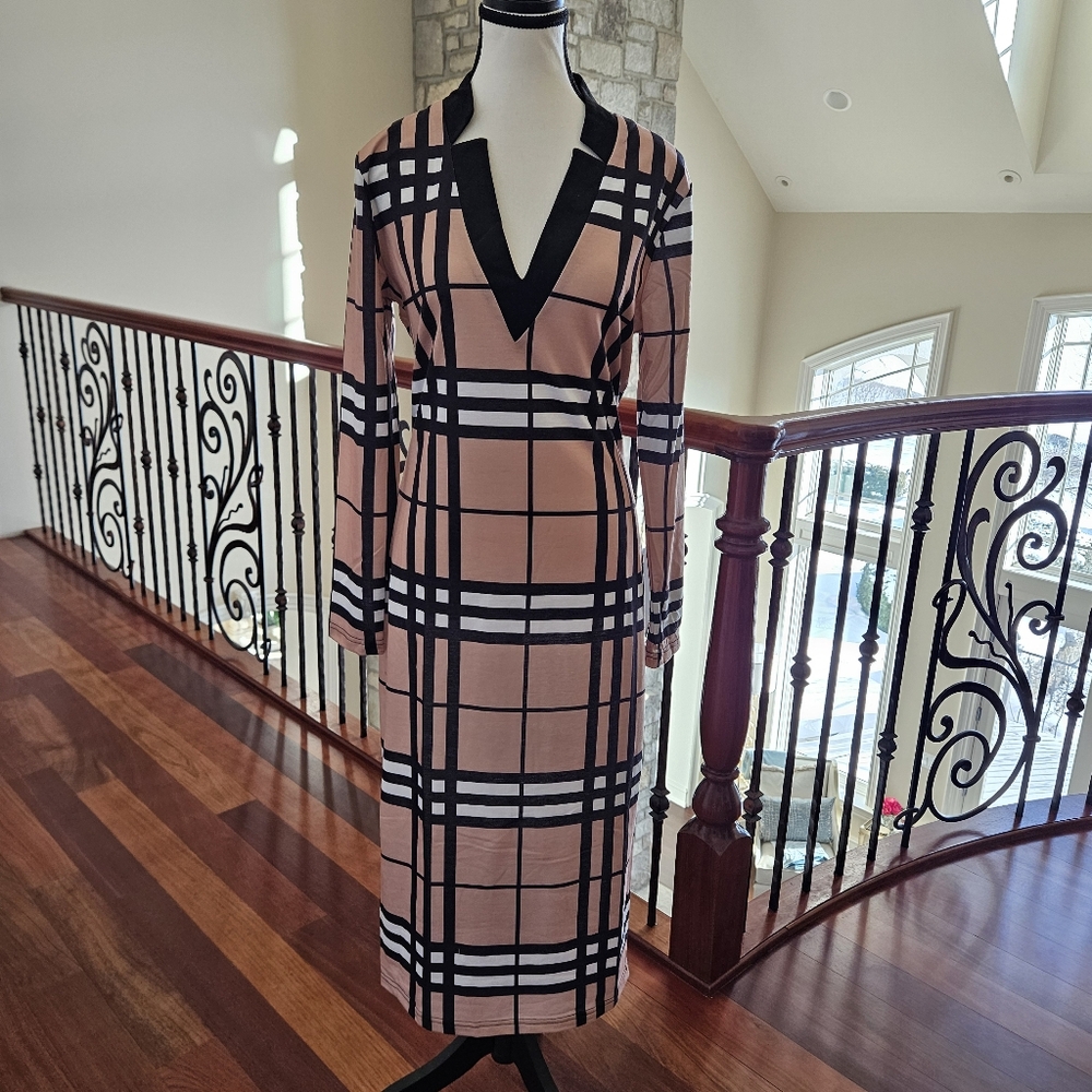 Elegant Plaid Long Sleeve Dress NEW